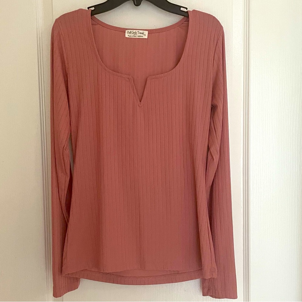 V neck Long sleeve Rose Top